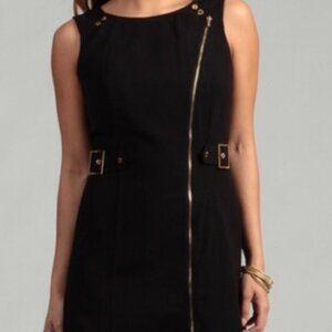 Calvin Klein Black Sleeveless Mini Dress w/ Gold Accents & Zipper Front - Size 6